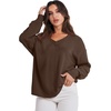 image:imageANRABESS Oversized Long Sleeve Shirts for Women Off the Shoulder Sweatshirt Loose V Neck Tunic Tops High Low Sweater 2026Deep Brown