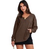 image:imageANRABESS Oversized Long Sleeve Shirts for Women Off the Shoulder Sweatshirt Loose V Neck Tunic Tops High Low Sweater 2026Deep Brown