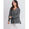 image:imageANRABESS Oversized Long Sleeve Shirts for Women Off the Shoulder Sweatshirt Loose V Neck Tunic Tops High Low Sweater 2026Deep Grey