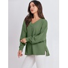 image:imageANRABESS Oversized Long Sleeve Shirts for Women Off the Shoulder Sweatshirt Loose V Neck Tunic Tops High Low Sweater 2026Green