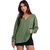 image:imageANRABESS Oversized Long Sleeve Shirts for Women Off the Shoulder Sweatshirt Loose V Neck Tunic Tops High Low Sweater 2026Green