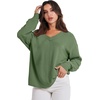 image:imageANRABESS Oversized Long Sleeve Shirts for Women Off the Shoulder Sweatshirt Loose V Neck Tunic Tops High Low Sweater 2026Green