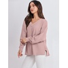 image:imageANRABESS Oversized Long Sleeve Shirts for Women Off the Shoulder Sweatshirt Loose V Neck Tunic Tops High Low Sweater 2026Pink