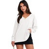 image:imageANRABESS Oversized Long Sleeve Shirts for Women Off the Shoulder Sweatshirt Loose V Neck Tunic Tops High Low Sweater 2026White