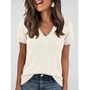 image:imageANRABESS Short Sleeve Sweaters for Women Wool Blend V Neck Sweater Shirts Business Casual Work Tops 2026 Summer OutfitsCream White