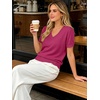image:imageANRABESS Short Sleeve Sweaters for Women Wool Blend V Neck Sweater Shirts Business Casual Work Tops 2026 Summer OutfitsHot Pink