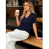 image:imageANRABESS Short Sleeve Sweaters for Women Wool Blend V Neck Sweater Shirts Business Casual Work Tops 2026 Summer OutfitsNavy Blue