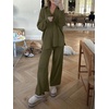 image:imageANRABESS Women Two Piece Outfits Sweater Sets Lounge Waffle Knit Pullover Matching Wide Leg Pants Tracksuit 2026 Fall FashionArmy Green