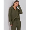 image:imageANRABESS Women Two Piece Outfits Sweater Sets Lounge Waffle Knit Pullover Matching Wide Leg Pants Tracksuit 2026 Fall FashionArmy Green