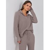 image:imageANRABESS Women Two Piece Outfits Sweater Sets Lounge Waffle Knit Pullover Matching Wide Leg Pants Tracksuit 2026 Fall FashionCamel