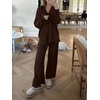 image:imageANRABESS Women Two Piece Outfits Sweater Sets Lounge Waffle Knit Pullover Matching Wide Leg Pants Tracksuit 2026 Fall FashionChocola