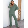 image:imageANRABESS Women Two Piece Outfits Sweater Sets Lounge Waffle Knit Pullover Matching Wide Leg Pants Tracksuit 2026 Fall FashionGreen
