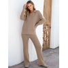 image:imageANRABESS Women Two Piece Outfits Sweater Sets Lounge Waffle Knit Pullover Matching Wide Leg Pants Tracksuit 2026 Fall FashionKhaki
