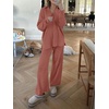 image:imageANRABESS Women Two Piece Outfits Sweater Sets Lounge Waffle Knit Pullover Matching Wide Leg Pants Tracksuit 2026 Fall FashionRust