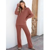 image:imageANRABESS Women Two Piece Outfits Sweater Sets Lounge Waffle Knit Pullover Matching Wide Leg Pants Tracksuit 2026 Fall FashionRust