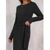 image:imageANRABESS Womens Long Sleeve Maxi Dress Tie Waist Slim with Side Slit Elegant for Work Casual Versatile Fall Winter DressBlack