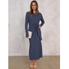 image:imageANRABESS Womens Long Sleeve Maxi Dress Tie Waist Slim with Side Slit Elegant for Work Casual Versatile Fall Winter DressDark Blue