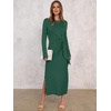 image:imageANRABESS Womens Long Sleeve Maxi Dress Tie Waist Slim with Side Slit Elegant for Work Casual Versatile Fall Winter DressDeep Green