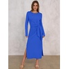 image:imageANRABESS Womens Long Sleeve Maxi Dress Tie Waist Slim with Side Slit Elegant for Work Casual Versatile Fall Winter DressRoyal Blue