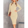 image:imageANRABESS Womens Long Sleeve Mock Neck Slim Fit Ribbed Bodycon Knit Slit Cocktail Sweater Midi Dress 2026 Trendy Fall OutfitsApricot