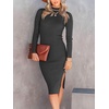 image:imageANRABESS Womens Long Sleeve Mock Neck Slim Fit Ribbed Bodycon Knit Slit Cocktail Sweater Midi Dress 2026 Trendy Fall OutfitsBlack