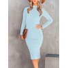 image:imageANRABESS Womens Long Sleeve Mock Neck Slim Fit Ribbed Bodycon Knit Slit Cocktail Sweater Midi Dress 2026 Trendy Fall OutfitsBlue