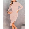 image:imageANRABESS Womens Long Sleeve Mock Neck Slim Fit Ribbed Bodycon Knit Slit Cocktail Sweater Midi Dress 2026 Trendy Fall OutfitsPink