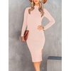 image:imageANRABESS Womens Long Sleeve Mock Neck Slim Fit Ribbed Bodycon Knit Slit Cocktail Sweater Midi Dress 2026 Trendy Fall OutfitsPink