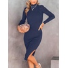 image:imageANRABESS Womens Long Sleeve Mock Neck Slim Fit Ribbed Bodycon Knit Slit Cocktail Sweater Midi Dress 2026 Trendy Fall OutfitsRoyal Blue