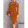 image:imageANRABESS Womens Long Sleeve Mock Neck Slim Fit Ribbed Bodycon Knit Slit Cocktail Sweater Midi Dress 2026 Trendy Fall OutfitsRust