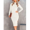 image:imageANRABESS Womens Long Sleeve Mock Neck Slim Fit Ribbed Bodycon Knit Slit Cocktail Sweater Midi Dress 2026 Trendy Fall OutfitsWhite