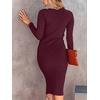 image:imageANRABESS Womens Long Sleeve Mock Neck Slim Fit Ribbed Bodycon Knit Slit Cocktail Sweater Midi Dress 2026 Trendy Fall OutfitsWine Red