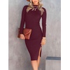 image:imageANRABESS Womens Long Sleeve Mock Neck Slim Fit Ribbed Bodycon Knit Slit Cocktail Sweater Midi Dress 2026 Trendy Fall OutfitsWine Red