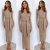 image:imageANRABESS Womens Long Sleeve Sweater Dress Crew Neck Slim Fit Slit Tie Waist 2026 Ribbed Knit Bodycon Midi Dress Fall OutfitsAlmond