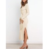 image:imageANRABESS Womens Long Sleeve Sweater Dress Crew Neck Slim Fit Slit Tie Waist 2026 Ribbed Knit Bodycon Midi Dress Fall OutfitsBeige