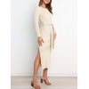 image:imageANRABESS Womens Long Sleeve Sweater Dress Crew Neck Slim Fit Slit Tie Waist 2026 Ribbed Knit Bodycon Midi Dress Fall OutfitsBeige