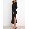 image:imageANRABESS Womens Long Sleeve Sweater Dress Crew Neck Slim Fit Slit Tie Waist 2026 Ribbed Knit Bodycon Midi Dress Fall OutfitsBlack