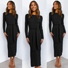 image:imageANRABESS Womens Long Sleeve Sweater Dress Crew Neck Slim Fit Slit Tie Waist 2026 Ribbed Knit Bodycon Midi Dress Fall OutfitsBlack
