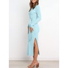 image:imageANRABESS Womens Long Sleeve Sweater Dress Crew Neck Slim Fit Slit Tie Waist 2026 Ribbed Knit Bodycon Midi Dress Fall OutfitsBlue