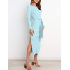 image:imageANRABESS Womens Long Sleeve Sweater Dress Crew Neck Slim Fit Slit Tie Waist 2026 Ribbed Knit Bodycon Midi Dress Fall OutfitsBlue