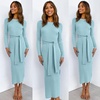 image:imageANRABESS Womens Long Sleeve Sweater Dress Crew Neck Slim Fit Slit Tie Waist 2026 Ribbed Knit Bodycon Midi Dress Fall OutfitsBlue