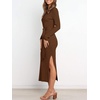image:imageANRABESS Womens Long Sleeve Sweater Dress Crew Neck Slim Fit Slit Tie Waist 2026 Ribbed Knit Bodycon Midi Dress Fall OutfitsBrown