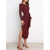 image:imageANRABESS Womens Long Sleeve Sweater Dress Crew Neck Slim Fit Slit Tie Waist 2026 Ribbed Knit Bodycon Midi Dress Fall OutfitsBurgundy