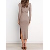 image:imageANRABESS Womens Long Sleeve Sweater Dress Crew Neck Slim Fit Slit Tie Waist 2026 Ribbed Knit Bodycon Midi Dress Fall OutfitsCamel