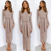 image:imageANRABESS Womens Long Sleeve Sweater Dress Crew Neck Slim Fit Slit Tie Waist 2026 Ribbed Knit Bodycon Midi Dress Fall OutfitsCamel