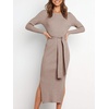 image:imageANRABESS Womens Long Sleeve Sweater Dress Crew Neck Slim Fit Slit Tie Waist 2026 Ribbed Knit Bodycon Midi Dress Fall OutfitsCamel