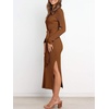 image:imageANRABESS Womens Long Sleeve Sweater Dress Crew Neck Slim Fit Slit Tie Waist 2026 Ribbed Knit Bodycon Midi Dress Fall OutfitsCaramel
