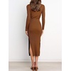 image:imageANRABESS Womens Long Sleeve Sweater Dress Crew Neck Slim Fit Slit Tie Waist 2026 Ribbed Knit Bodycon Midi Dress Fall OutfitsCaramel