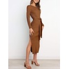 image:imageANRABESS Womens Long Sleeve Sweater Dress Crew Neck Slim Fit Slit Tie Waist 2026 Ribbed Knit Bodycon Midi Dress Fall OutfitsCaramel