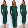 image:imageANRABESS Womens Long Sleeve Sweater Dress Crew Neck Slim Fit Slit Tie Waist 2026 Ribbed Knit Bodycon Midi Dress Fall OutfitsDark Green